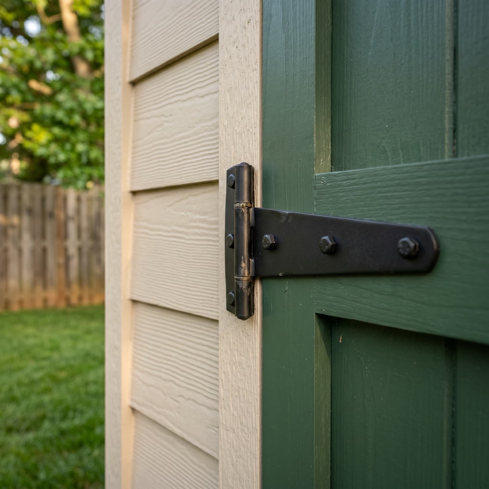 Premium matte black shed hardware detail