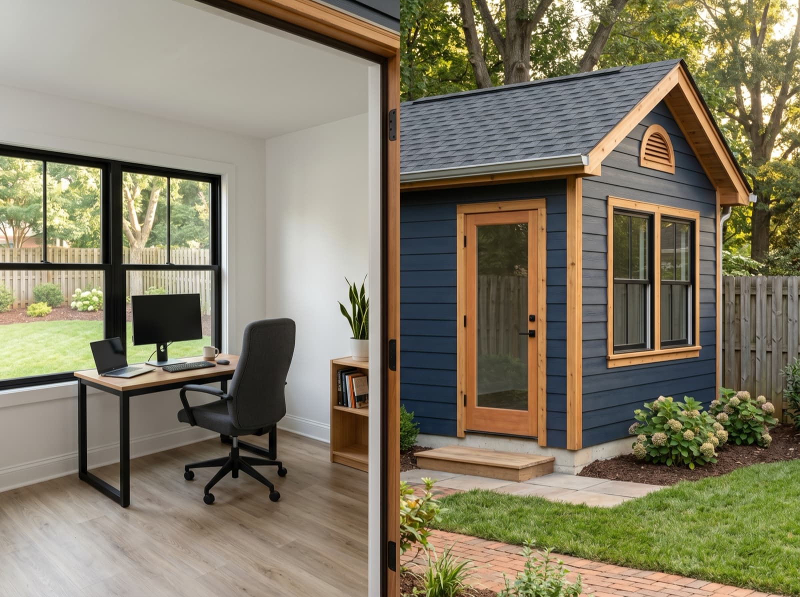 Studio shed interior with finished walls
