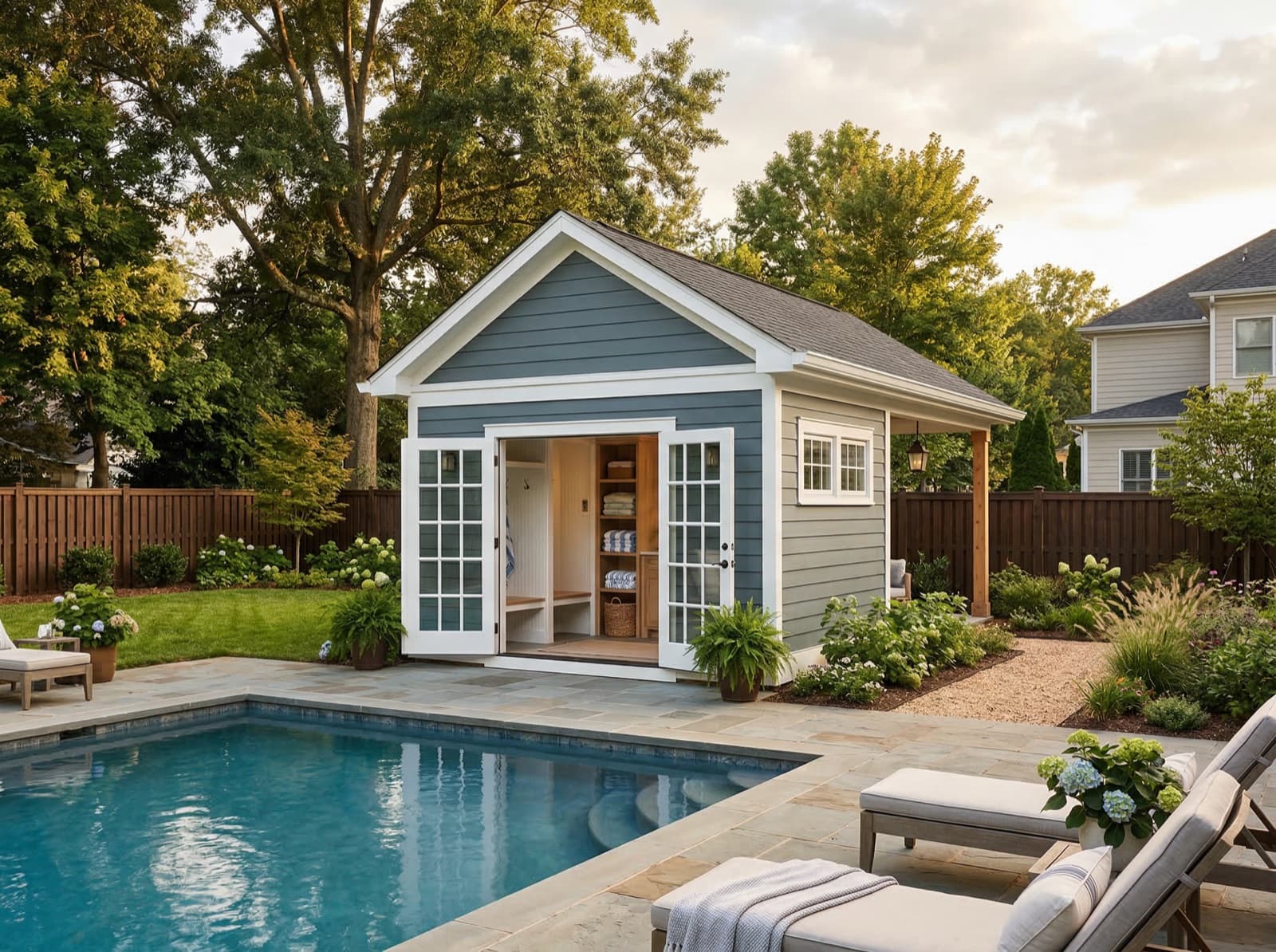 Pool house cabana shed in Charlotte backyard