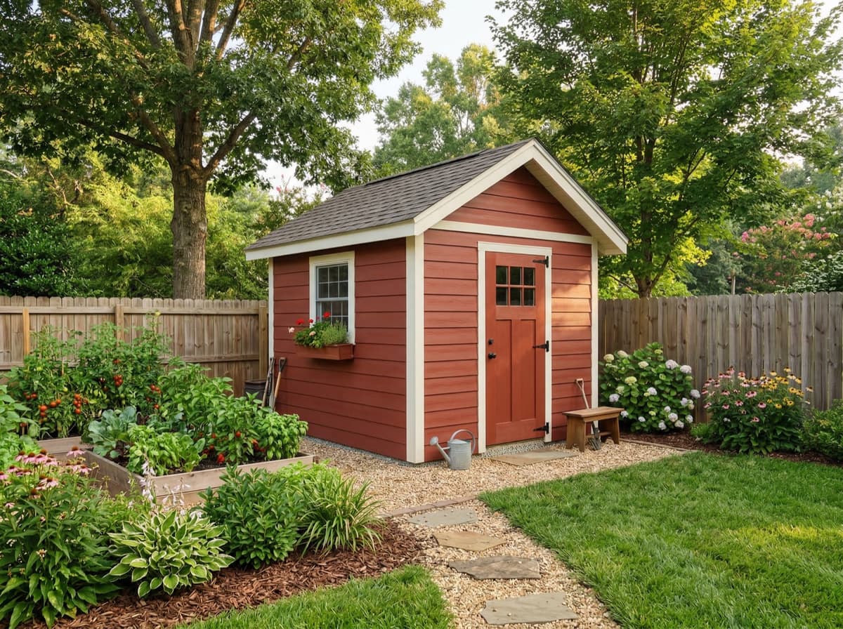 Custom 8×10 garden shed built on-site in Charlotte backyard by Charlotte Shed Builders