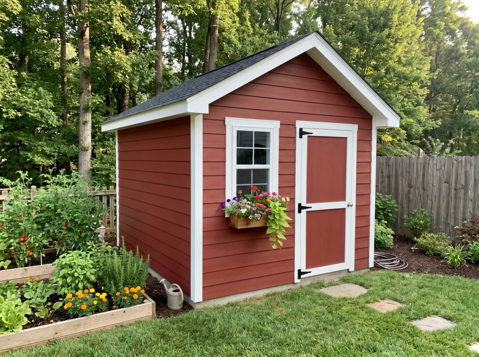 Compact garden shed in Charlotte backyard